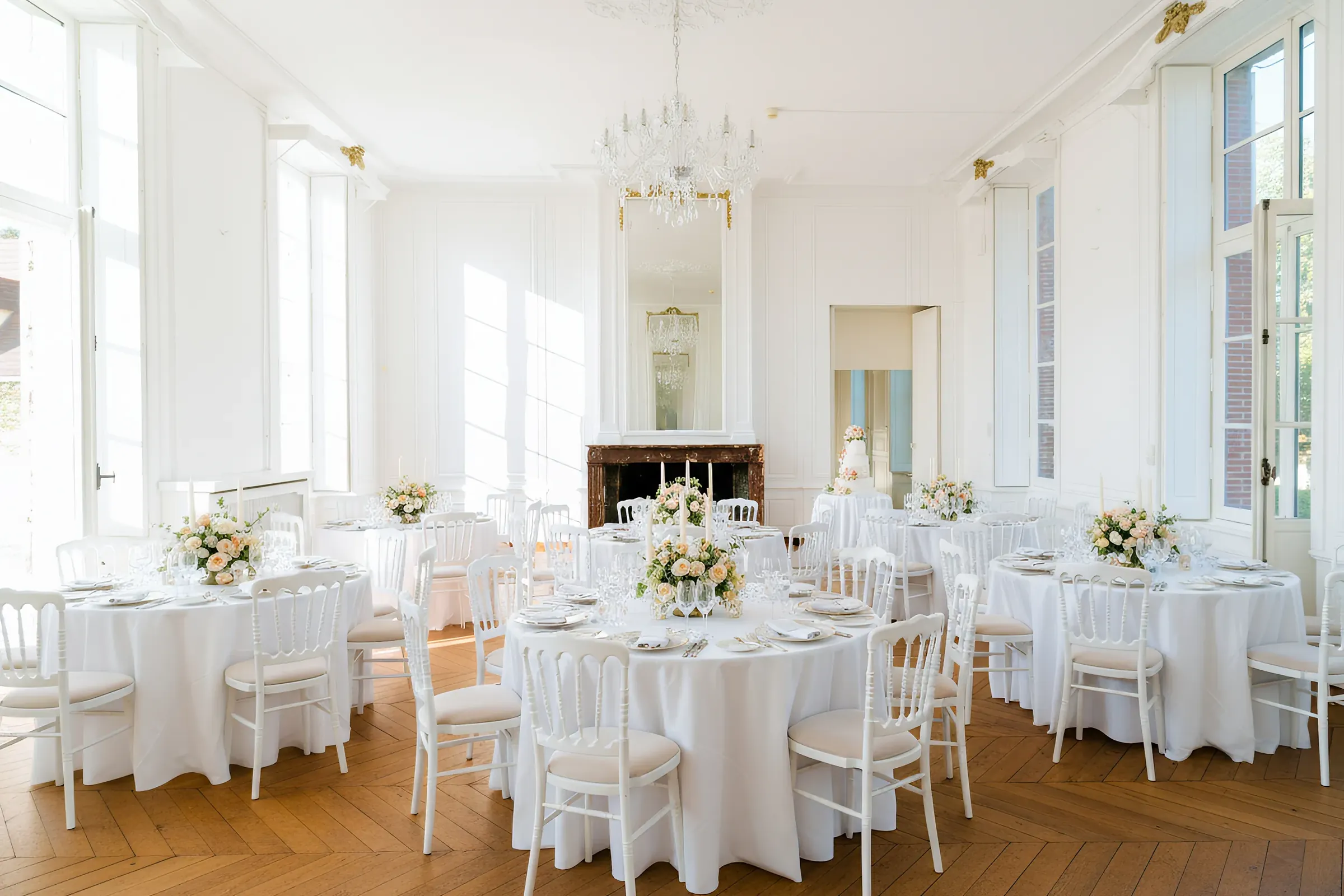 Grand salon de réception élégamment décoré