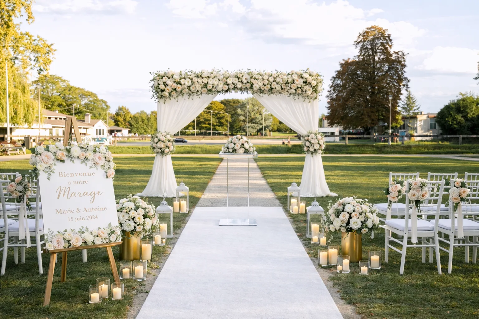 Cérémonie de mariage au Domaine de l'Ardoise — jardin à la française et terrasse